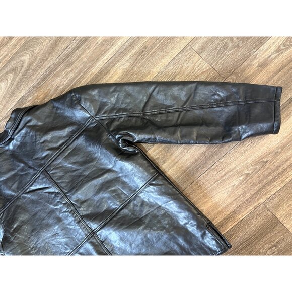 V MADE IN ITALY MENS FAUX LEATHER JACKET XL BLACK BUTTONS FRONT & IN POCKETS - Picture 6 of 12